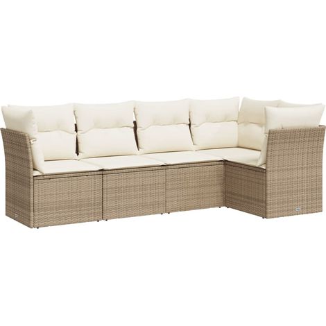 Juego de sofás jardín con cojines 5 pzas ratán sintético beige vidaXL (1/3)