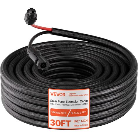 VEVOR Solarkabel Verlängerung 9,14 m, 10 AWG, Solarverlängerungskabel mit Flammhemmender Schutzhülle, Weibliche & Männliche Steckverbinder, IP67, PV-Kabel, für Auto, Wohnmobil, Schwarz & Rot (1/5)