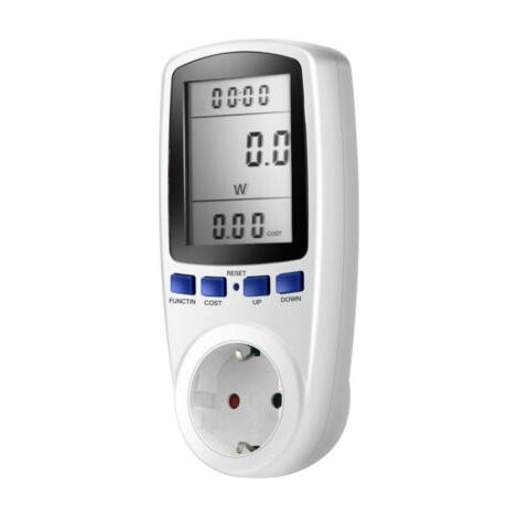 Blanc Prise avec compteur d'énergie, écran LCD, 16A, 230V, 50Hz, consommation électrique, ampérage, tension, puissance maximale 3680 W (1/5)