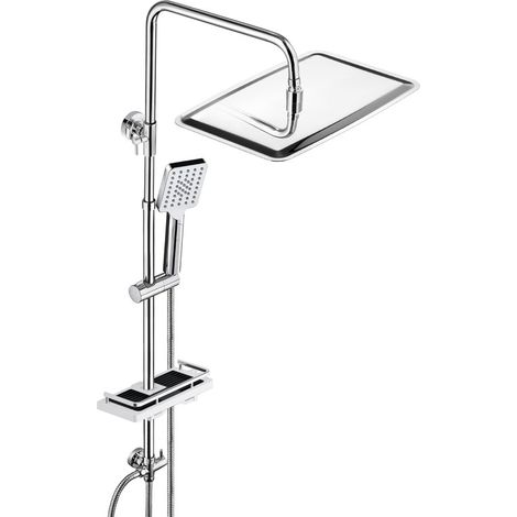 JOHO – Colonne de douche sans robinetterie chromée – XXL tête pluie rectangulaire 35x25 cm – Idéale pour rénovation – Tablette intégrée – Douchette 3 jets (1/5)