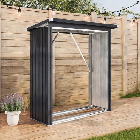 Abri à bois en acier gris avec base surélevée 150 x 66,5 x 150 cm (1/5)