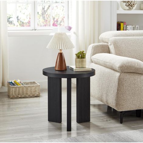 CHICFURN Mesa auxiliar redonda 44,5 x 44,5 x 45 cm de MDF negro, estilo moderno (1/5)