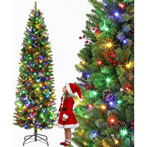 Künstlicher Weihnachtsbaum 230 cm (7,5FT) mit 350 LEDs (Warmweiß/Bunt), 9 Modi, 880 PVC-Spitzen, faltbarer Metallständer, Grün (1/5)
