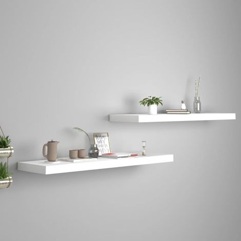 Lot de 2 Étagères murales flottantes Armoire murale Meuble Étagère Blanc 90x23,5x3,8 cm MDF 55457 (1/5)