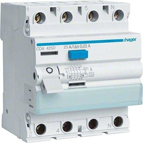 Hager CDA425D Interruttore differenziale 4 poli grigio