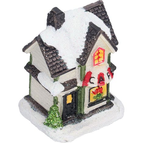 Maison de village de Noël illuminée en résine LED, fonctionnant sur piles (1/5)