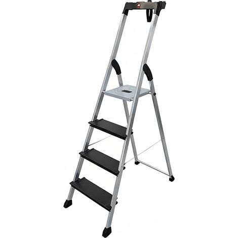 Hailo – Escabeau aluminium 4XL BLACK – 4 marches – Pour travaux intensifs en hauteur – Matériaux robustes pour BTP et rénovation