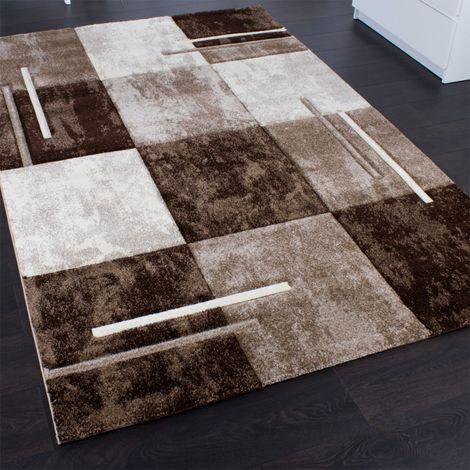 Paco Home Tappeto Di Design Moderno Orlo A Quadri Effetto Marmo Marrone Crema Beige 80x150 cm