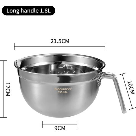 Bol mélangeur (1,8 L) avec poignée, en acier inoxydable 304, ustensiles de cuisine. (1/5)