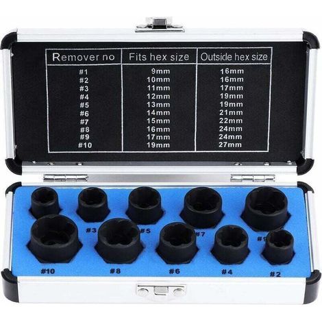 Jeux De Douilles. Extracteur D'Écrous. Douille Pour Extracteur De Boulon Endommagés 9-19Mm (10Pcs) (1/4)