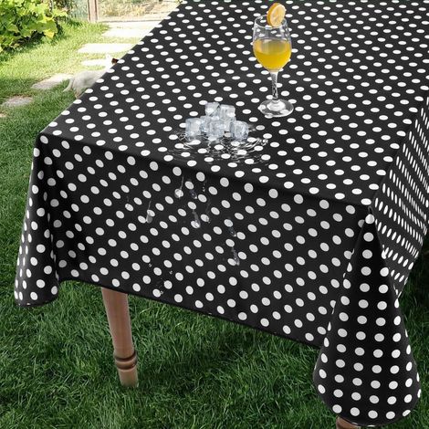Nappe en toile cirée noire à pois 140x180 cm, résistante aux intempéries, facile d'entretien, PVC, rectangulaire