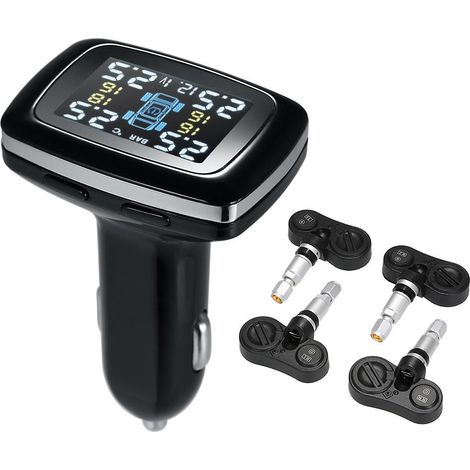 Système de surveillance de pression des pneus TPMS intelligent sans fil avec affichage numérique LCD pour allume-cigare et 4 capteurs internes (1/5)