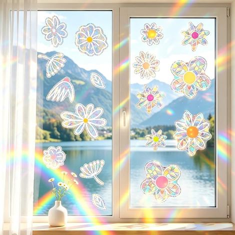 Autocollants de Fenêtre Prisme Décors de Fenêtre Floraux pour Fenêtres et Portes Vitrées (1/5)