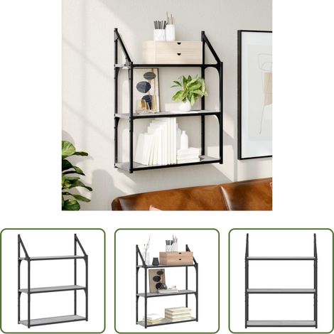 Rangement mural - Étagère murale 3 niveaux sonoma gris 60x21x78,5 cm (1/5)