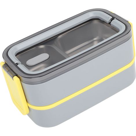 2-stöckige, 1400 ml fassende, isolierte Edelstahl-Lunchbox mit auslaufsicheren Fächern, grau, fürs Büro (1/5)