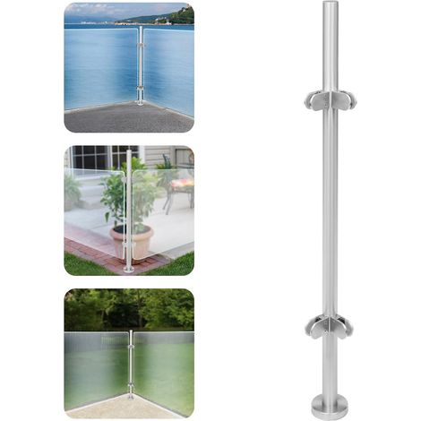 Stainless Steel Balustrade Posts 110cm Corner Post, Glass Balustrade Kit for 12mm Panels, Floor Mount Railing for Balcony Stair Pool (Corner Post)