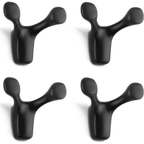 Crochets muraux, 4 crochets doubles noirs pour enfants, crochets muraux robustes pour suspendre vestes, laisses de chien, crochets pour serviettes de salle de bain