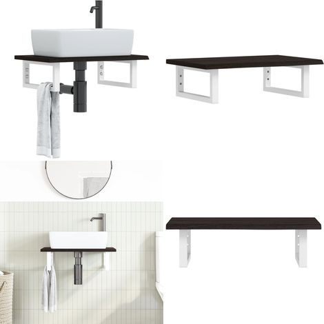 Étagère de vasque murale acier et bois de chêne massif - Étagère de lavabo - Support de lavabo (1/5)