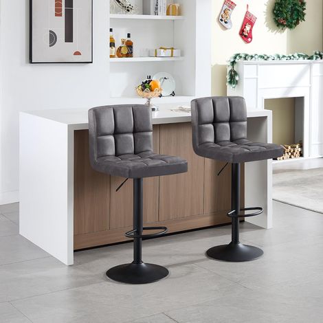 WOLTU Juego de 2 Taburete de Bar Taburete de Altura Ajustable 93-114 cm Taburete Sintético Silla de Cocina Tasburete Alto para Cocina Bar Comedor Antracita (1/5)