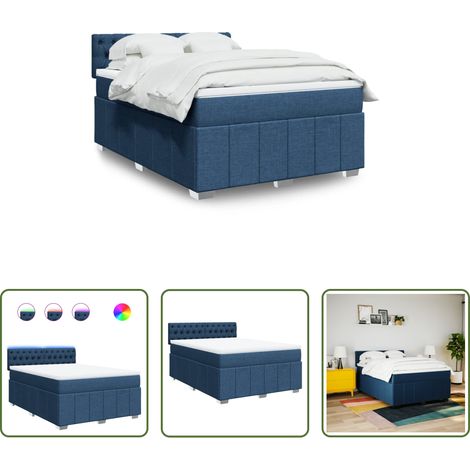 Matelas à ressorts ensachés - Sommier à lattes de lit avec matelas Bleu 160x200 cm Tissu (1/5)