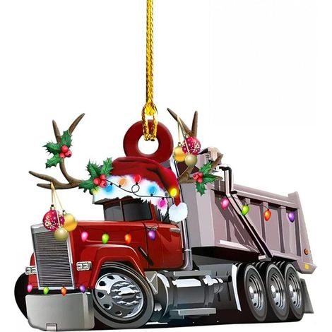 Sapin de Noël décoratif en bois - Camion, Bateau à vapeur, Pelleteuse, Camion de pompier, Jeep - Pendentif suspendu pour fête de famille, Cadeau de Noël (1/5)
