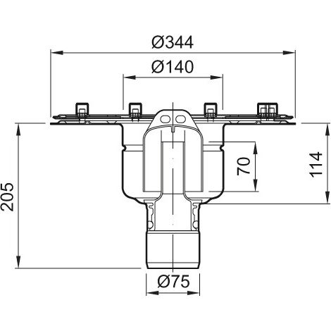 ACO Bodenablauf Variant-CR DN70/ 90Grad/ 1,5l/s/Pressflohne WS, 9579.20.00