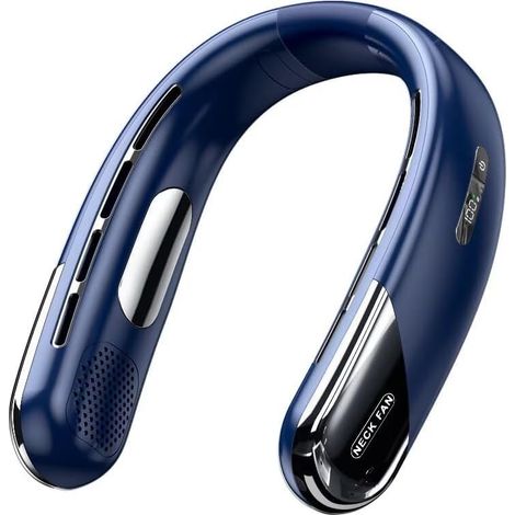 Wiederaufladbarer, blattloser Nackenventilator (4000 mAh) – 5 Geschwindigkeitsstufen, LED-Anzeige, leise (15 dB), 180° verstellbar, Blau (1/4)