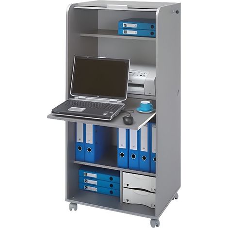 Meuble informatique à rideau gris Orga 140cm (1/3)