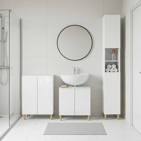 vidaXL Juego de armarios de baño de 3 piezas DELFT Blanco Brillante (1/5)