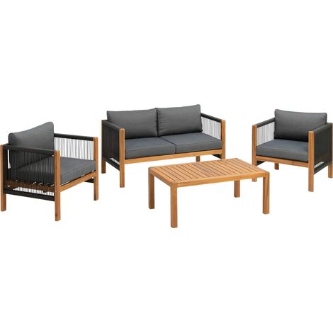 greemotion Salotto da Giardino in Legno di Acacia FSC® 100% "Abaco, Set mobili Giardino 2 poltrone 1 Panca e Tavolo, Grigio/Colore Legno (1/4)