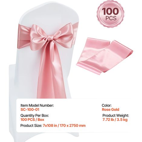 Housses de Chaise, Tissu Satin, Ajustement Polyvalent, 100pcs Or Rose (1/2)