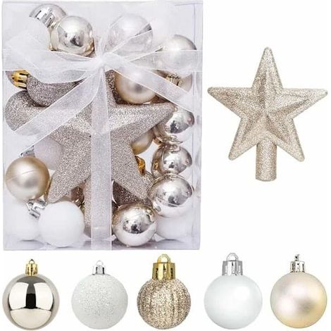 30 mini boules de Noël avec crochets, petites boules de Noël dorées et blanches de 3 cm, décorations de sapin de Noël et de table. (1/5)