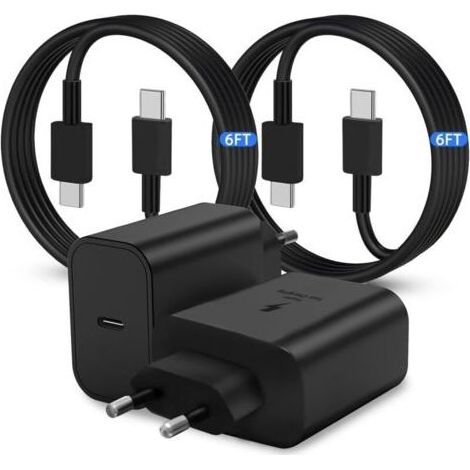 Chargeur Super Rapide USB-C,45W Fast Charger Plug [2 Pack] pour Samsung Galaxy S24/S23 Ultra/S23+/S22 Ultra/S22+/S20 Ultra/Note 10 Plus, Galaxy Tab S8 avec 1.8M Type C Cable