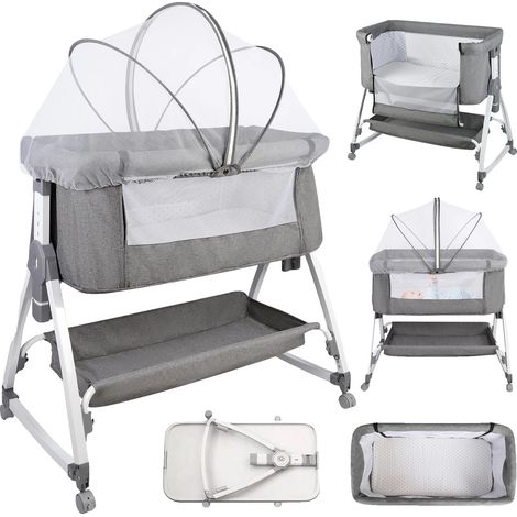 Lit de bébé, portable, hauteur réglable, GRIS (1/2)