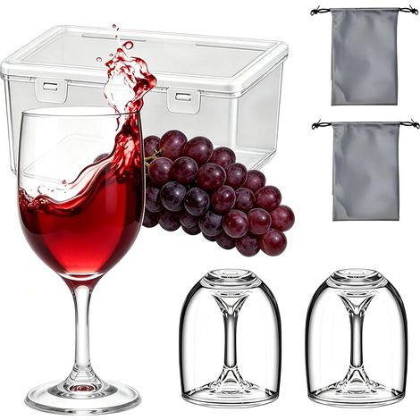 2pcs Emporter Verres à Vin Reutilisable Plastique Pliables Verres à Vin (1/5)