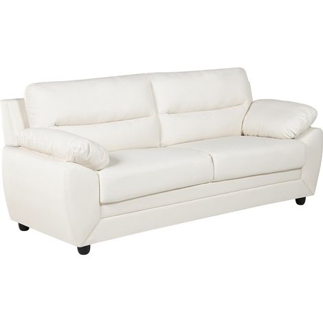 Vente-Unique – Canapé droit 2/3 places MANOA en simili blanc – Accoudoirs courbés – Densité assise 50 kg/m³ – Longueur 163/201 cm
