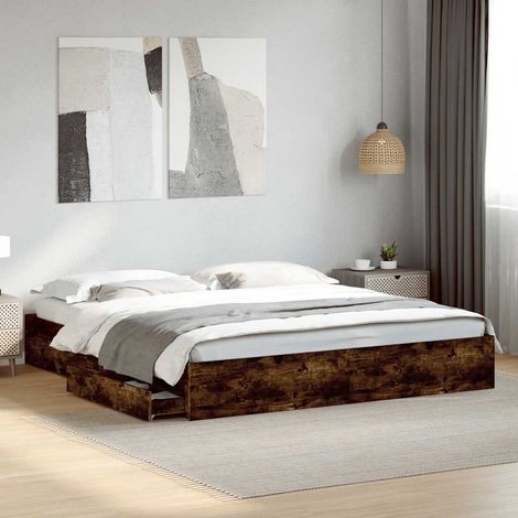 Cama con cajones madera de ingeniería roble ahumado 180x200 cm (1/5)