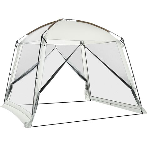 Carpa de jardín 3x3 m 6-8 personas 4 mallas anti-mosquitos 2 puertas protección UV50+ bolsa transporte blanco