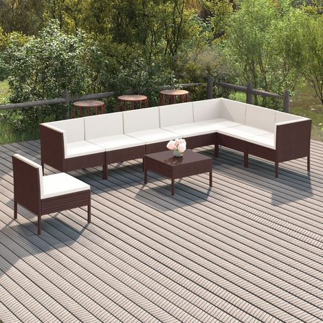 9-tlg. Garten-Lounge-Set mit Auflagen Poly Rattan Braun (1/5)