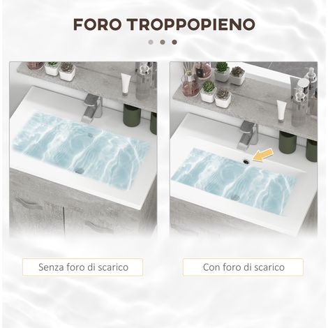 Lot de 4 meubles de salle de bain gris en bois, lavabo 60 cm, armoire, colonne de rangement et miroir inclus