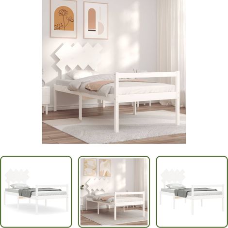 vidaXL Lit en bois - Lit pour personne âgée sans matelas blanc bois massif (1/5)