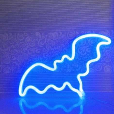 Enseigne lumineuse néon chauve-souris Halloween, alimentée par batterie USB, idéale pour la décoration murale d'une chambre, d'un bar ou d'une fête. Cadeau idéal pour les enfants. (1/5)