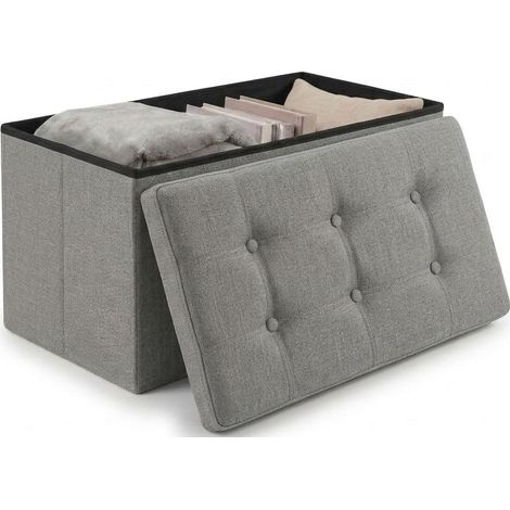 Pouf Rangement Pliable avec Couvercle en Tissu 38x76x38 cm – Coffre de Rangement, Banc Multifonction, Repose Pied Salon, Coiffeuse (Gris Clair) (1/5)