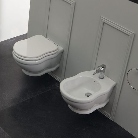 Wc+Bidet in Ceramica Sospesi Filo Muro TIME - WC con Scarico a Parete (1/5)