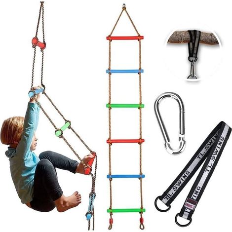 Balançoire trapézoïdale multifonction, trapèze avec anneaux en plastique, trapèze multifonction en bois pour enfant, anneaux trapèze pour l'extérieur, balançoire trapèze avec anneaux