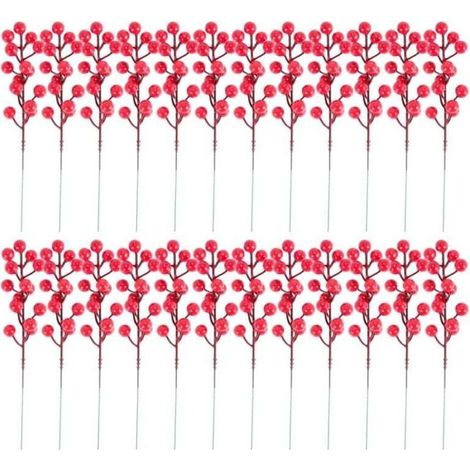 Tiges de Baies Rouges, Paquet 24 NoëL Artificielles 7,9 Pouces Branche Houx pour Arbre NoëL, Couronne Bricolage, FêTe (1/4)