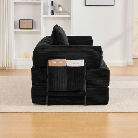Canapé-lit pliable avec une structure métallique robuste, des poches de rangement latérales et trois coussins. Permet de personnaliser l'agencement de votre salon – idéal pour le salon. Noir. (1/4)