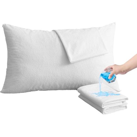Lot de 2 Protège Oreillers 48x74cm avec Zip de Fermeture, Imperméable Doux et Confortable Hypoallergénique Taies d'oreiller, Lavable en Machine, Blanc (1/5)