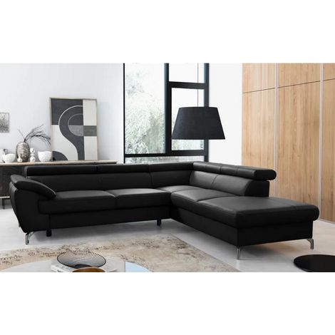 Canapé d'angle convertible en cuir italien de luxe 5/6 places FINLANDE avec coffre, noir, angle droit (1/5)