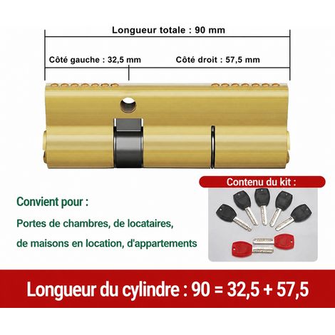 Serrure à poignée pour portail extérieur avec cylindre 90 mm 32,5 + 57,5 mm 90 32.5 57.5 1,5 kg – Livraison gratuite